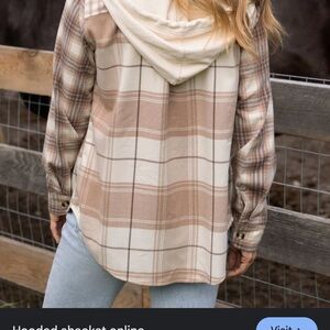 Grace & Lace Tan and Cream Hooded Button Down Shirt (flannel)